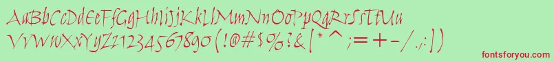 フォントHumanaScriptItcTtLight – 赤い文字の緑の背景