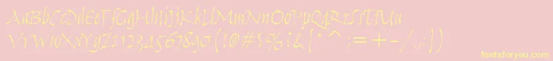 HumanaScriptItcTtLight-fontti – keltaiset fontit vaaleanpunaisella taustalla