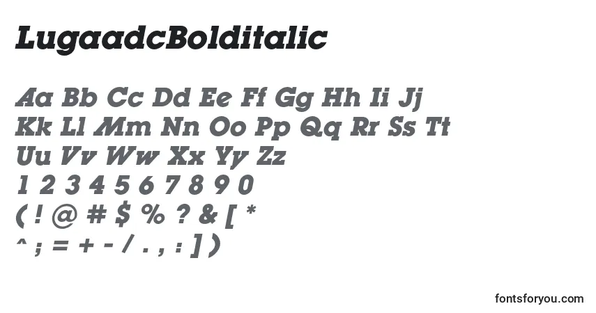 Czcionka LugaadcBolditalic – alfabet, cyfry, specjalne znaki