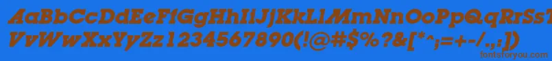 フォントLugaadcBolditalic – 茶色の文字が青い背景にあります。