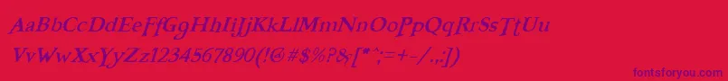 Fonte FreebooterItalic – fontes roxas em um fundo vermelho