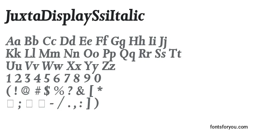 JuxtaDisplaySsiItalic-fontti – aakkoset, numerot, erikoismerkit