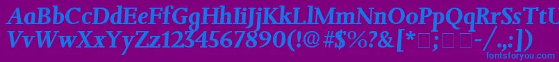 JuxtaDisplaySsiItalic-Schriftart – Blaue Schriften auf violettem Hintergrund