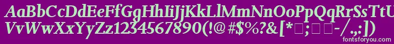 Fonte JuxtaDisplaySsiItalic – fontes verdes em um fundo violeta