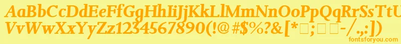 フォントJuxtaDisplaySsiItalic – オレンジの文字が黄色の背景にあります。