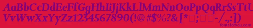 Czcionka JuxtaDisplaySsiItalic – fioletowe czcionki na czerwonym tle
