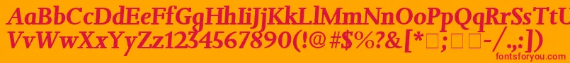 Fonte JuxtaDisplaySsiItalic – fontes vermelhas em um fundo laranja