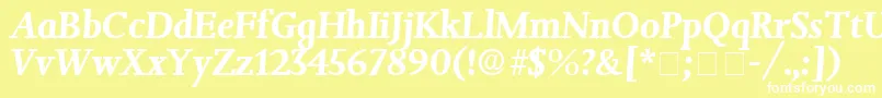 Fonte JuxtaDisplaySsiItalic – fontes brancas em um fundo amarelo