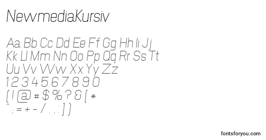 Czcionka NewmediaKursiv – alfabet, cyfry, specjalne znaki