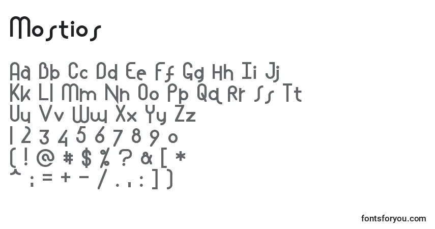 Schriftart Mostios – Alphabet, Zahlen, spezielle Symbole