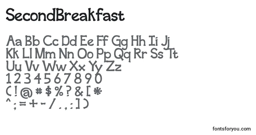 Schriftart SecondBreakfast – Alphabet, Zahlen, spezielle Symbole