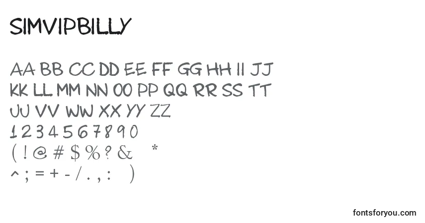 Czcionka SimvipBilly – alfabet, cyfry, specjalne znaki