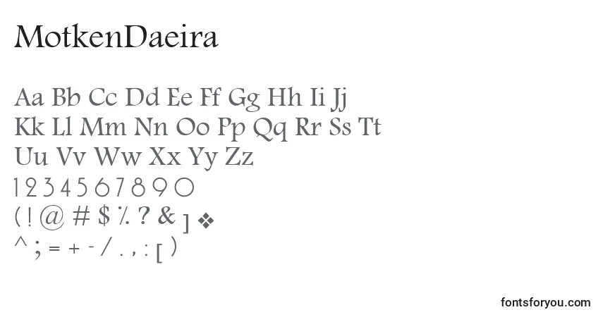 Schriftart MotkenDaeira – Alphabet, Zahlen, spezielle Symbole