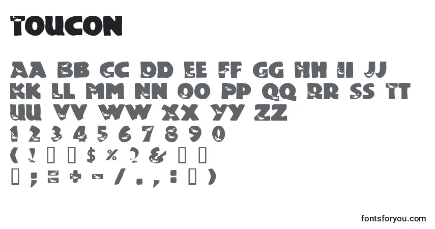 A fonte Toucon – alfabeto, números, caracteres especiais