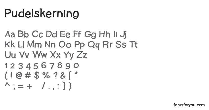 A fonte Pudelskerning – alfabeto, números, caracteres especiais