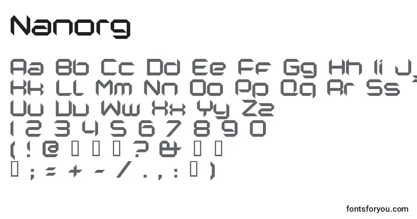 Fuente Nanorg - alfabeto, números, caracteres especiales