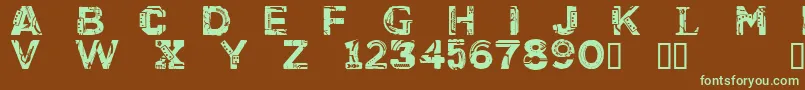 フォントCfcyborgpersonaluseRegular – 緑色の文字が茶色の背景にあります。