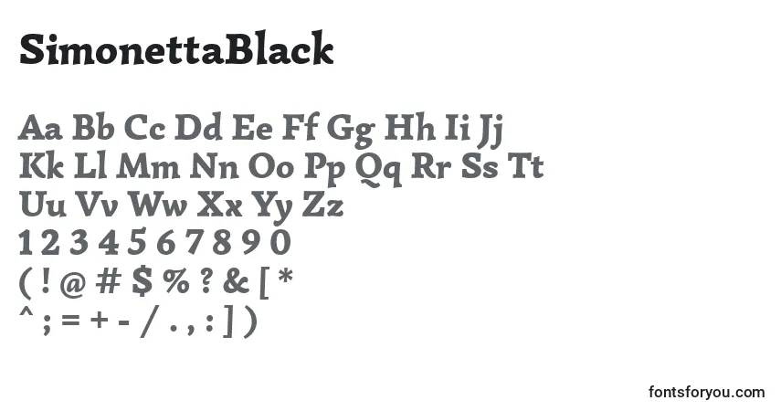 Schriftart SimonettaBlack – Alphabet, Zahlen, spezielle Symbole