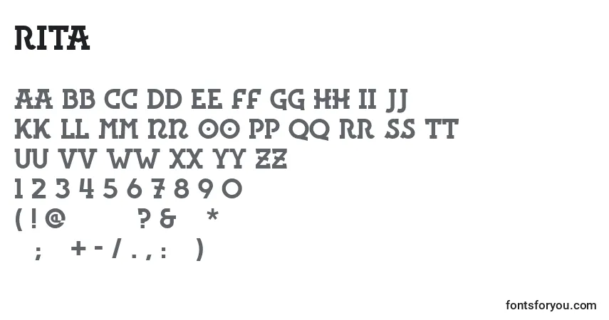 Czcionka Rita – alfabet, cyfry, specjalne znaki
