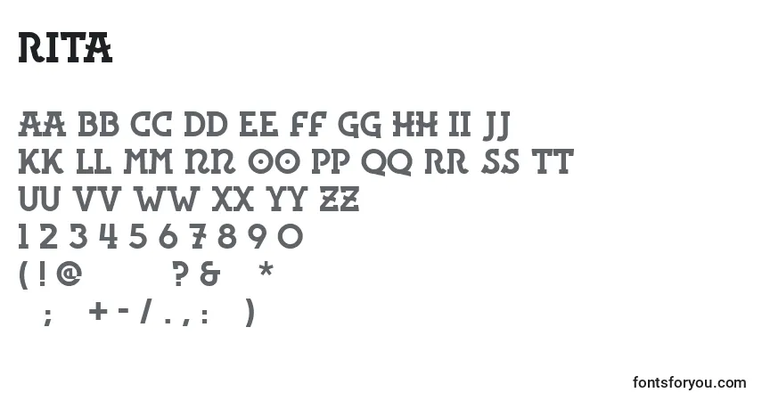 Rita-fontti – aakkoset, numerot, erikoismerkit