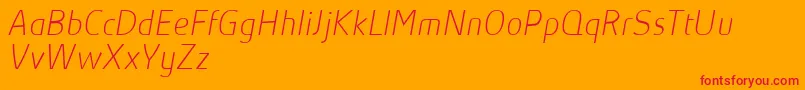 AbsolutProThinItalicReduced-Schriftart – Rote Schriften auf orangefarbenem Hintergrund