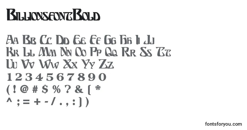 Czcionka BillionsfontBold – alfabet, cyfry, specjalne znaki