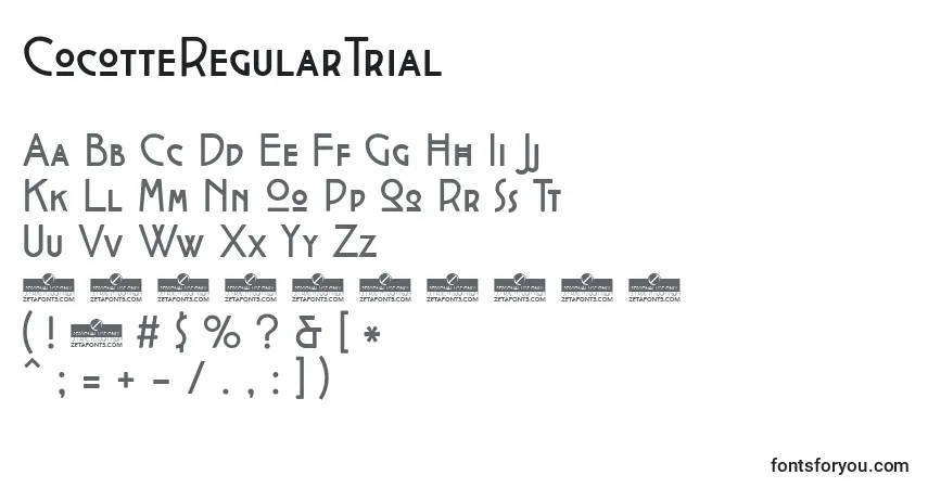 Czcionka CocotteRegularTrial – alfabet, cyfry, specjalne znaki