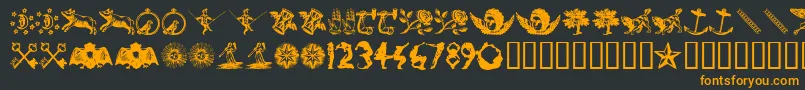 InfiniteDingbats-Schriftart – Orangefarbene Schriften auf schwarzem Hintergrund