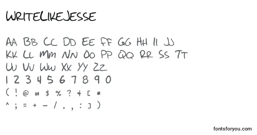 Czcionka WriteLikeJesse – alfabet, cyfry, specjalne znaki