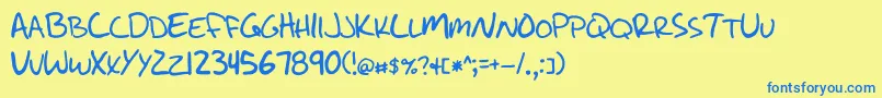 Fonte WriteLikeJesse – fontes azuis em um fundo amarelo