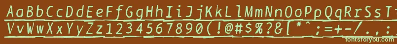 Bptypewritedamagedunderscoreditalics-fontti – vihreät fontit ruskealla taustalla