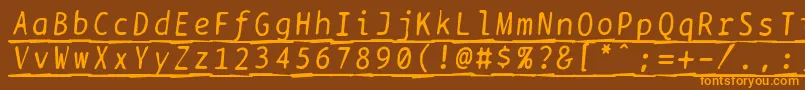 Weitere Informationen zur Bptypewritedamagedunderscoreditalics-Schriftart Bptypewritedamagedunderscoreditalics-Schriftart – Orangefarbene Schriften auf braunem Hintergrund