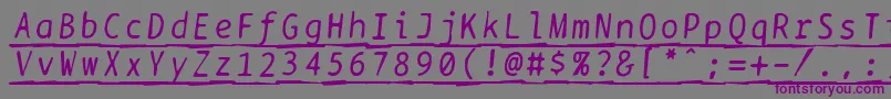 Czcionka Bptypewritedamagedunderscoreditalics – fioletowe czcionki na szarym tle