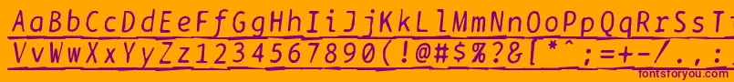 Bptypewritedamagedunderscoreditalics-Schriftart – Violette Schriften auf orangefarbenem Hintergrund