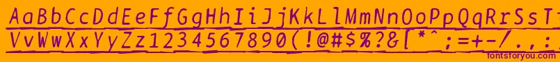 Czcionka Bptypewritedamagedunderscoreditalics – fioletowe czcionki na pomarańczowym tle