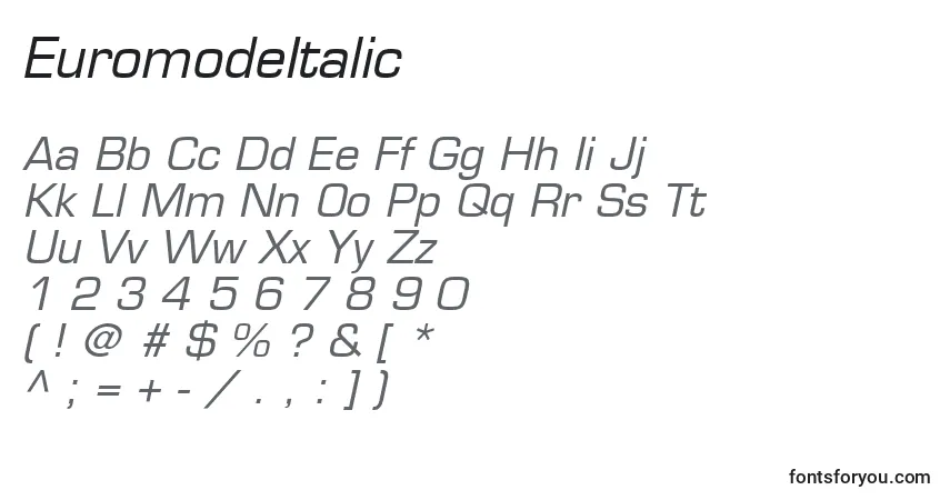 Шрифт EuromodeItalic – алфавит, цифры, специальные символы