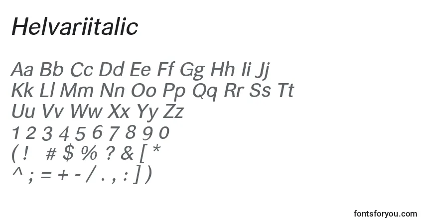 A fonte Helvariitalic – alfabeto, números, caracteres especiais