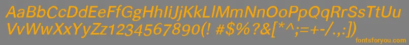 フォントHelvariitalic – オレンジの文字は灰色の背景にあります。