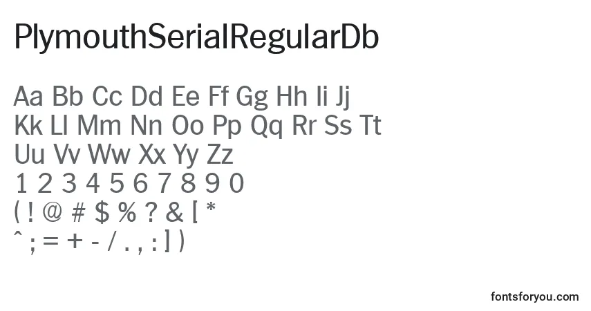Czcionka PlymouthSerialRegularDb – alfabet, cyfry, specjalne znaki