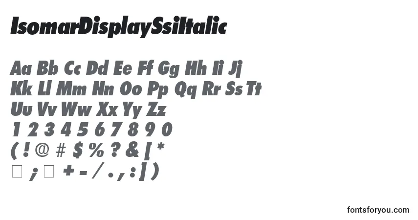 A fonte IsomarDisplaySsiItalic – alfabeto, números, caracteres especiais