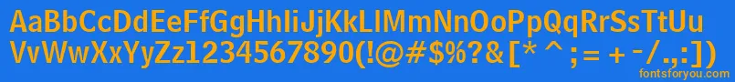 フォントBellCentennialLtNameandnumber – オレンジ色の文字が青い背景にあります。