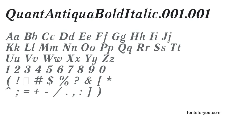 A fonte QuantAntiquaBoldItalic.001.001 – alfabeto, números, caracteres especiais