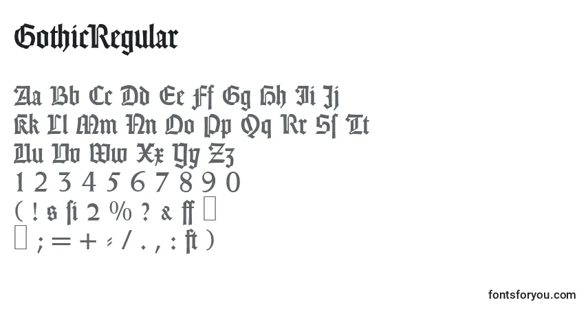 A fonte GothicRegular – alfabeto, números, caracteres especiais