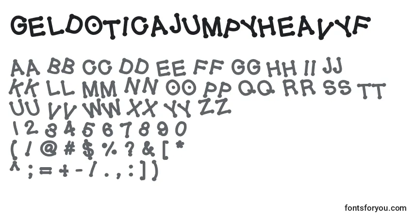 Czcionka Geldoticajumpyheavyf – alfabet, cyfry, specjalne znaki