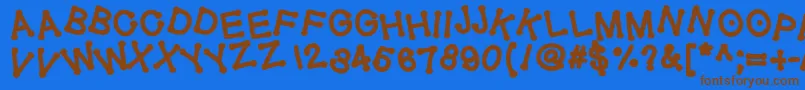 フォントGeldoticajumpyheavyf – 茶色の文字が青い背景にあります。