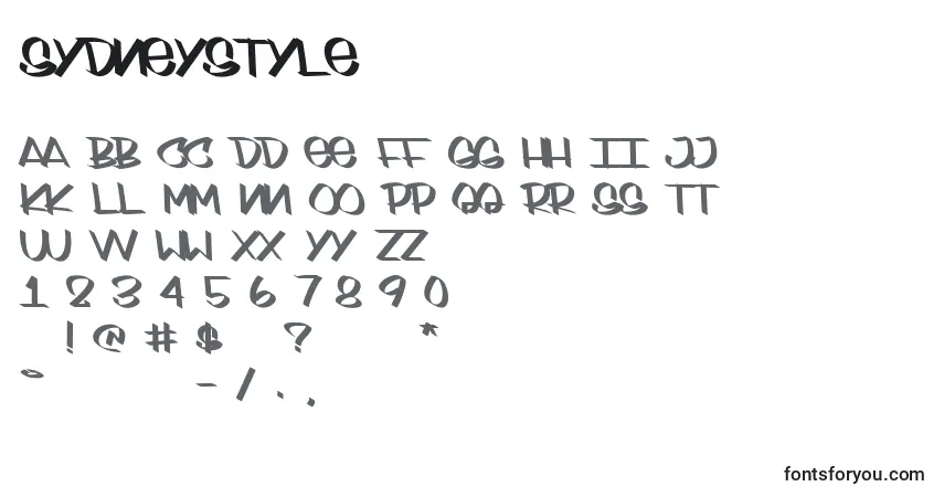 A fonte SydneyStyle – alfabeto, números, caracteres especiais
