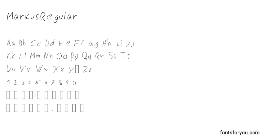 A fonte MarkusRegular – alfabeto, números, caracteres especiais