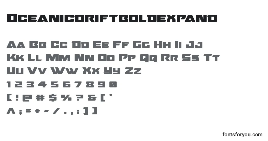 Шрифт Oceanicdriftboldexpand – алфавит, цифры, специальные символы