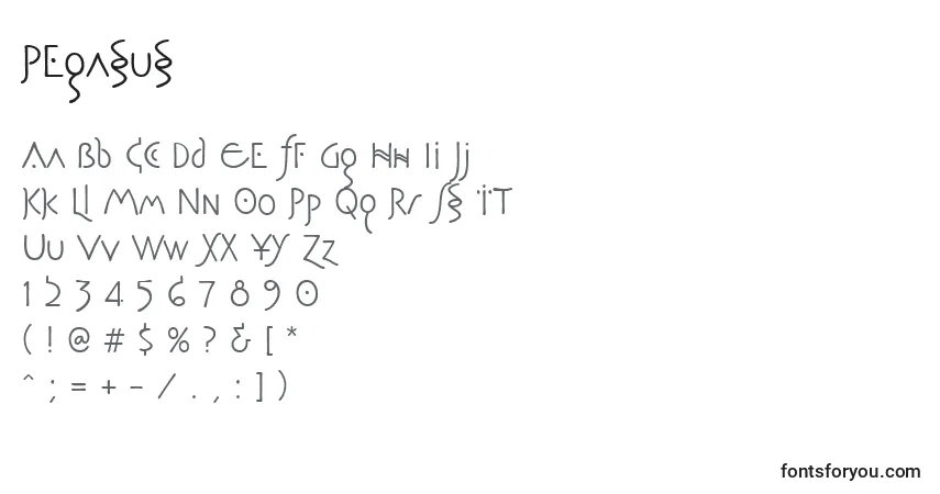 Pegasus-fontti – aakkoset, numerot, erikoismerkit