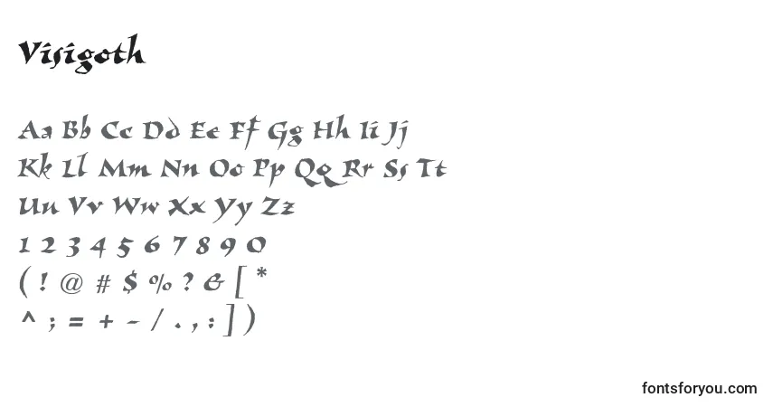 Schriftart Visigoth – Alphabet, Zahlen, spezielle Symbole